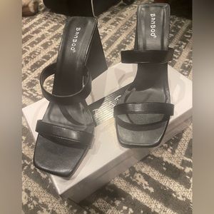 Bamboo premiere black slip on triangle heel